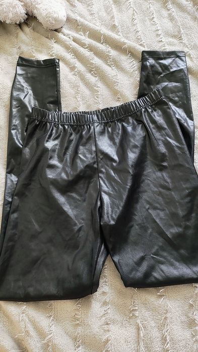 Legginsy damskie czarne M cleve a'la skóra błyszczące