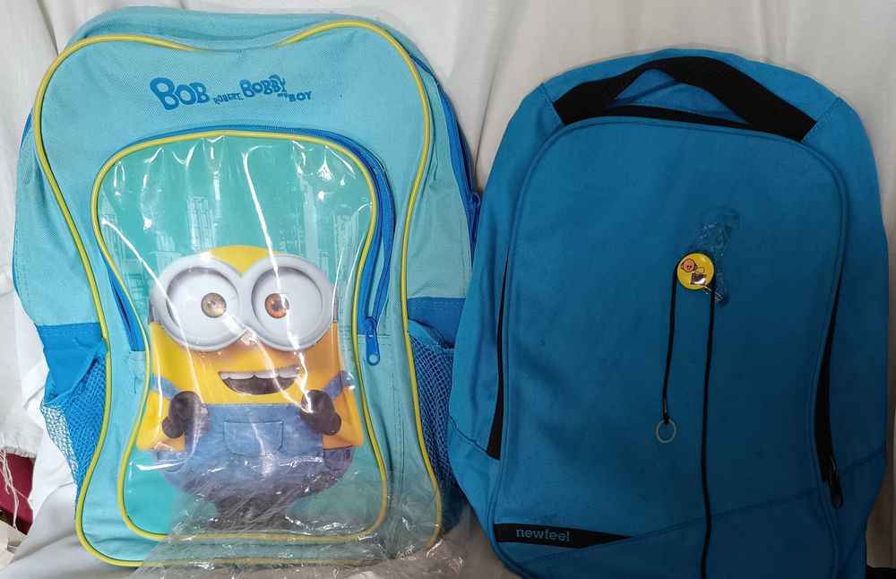 2 Mochilas azuis Minions e Decathlon