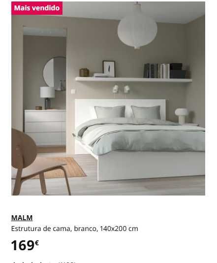 Estrutura de cama, branco, 160x200 cm