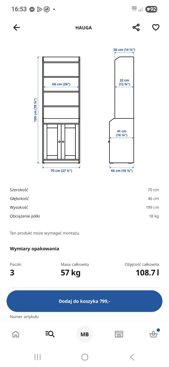 Szafka wysoka, regał HAUGA IKEA