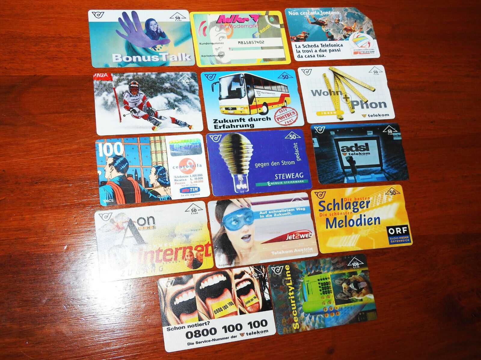 Kolekcja 14 zagranicznych kart telefonicznych