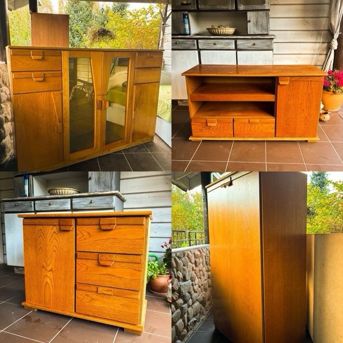 Zestaw mebli drewnianych retro vintage Komoda Kredens Szafa