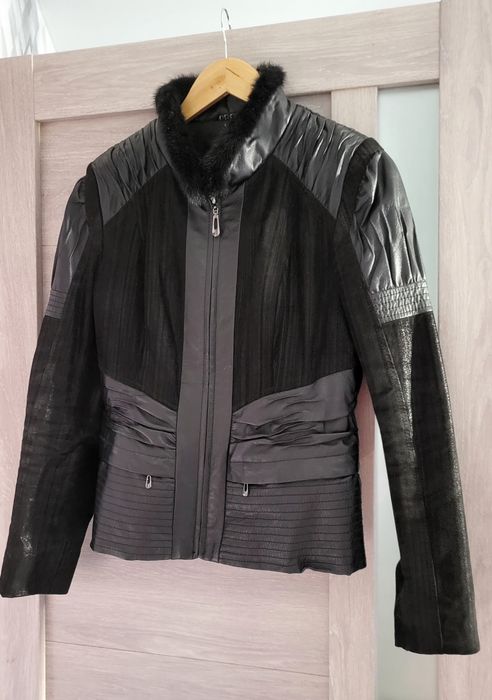 Куртка кожана норка воротник з напиленням