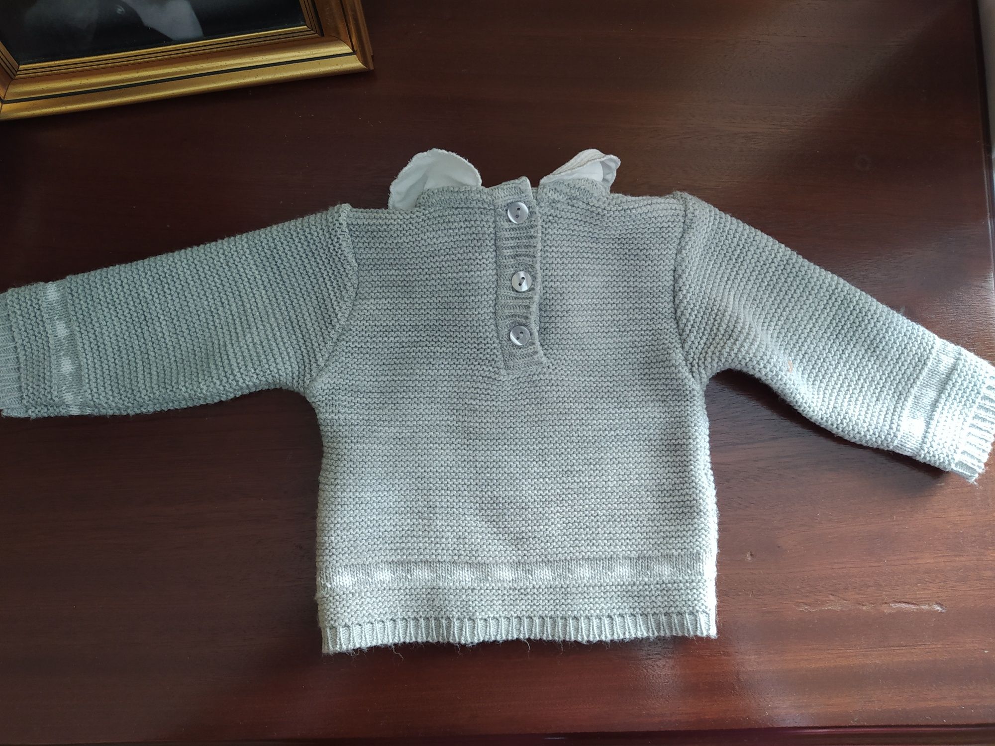 Camisola em tricot 3 meses em cinza e branco