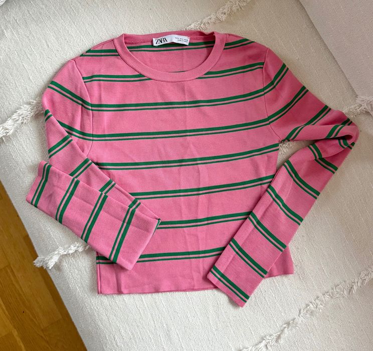 Кофта топ рожева зелена в полоску Zara светр