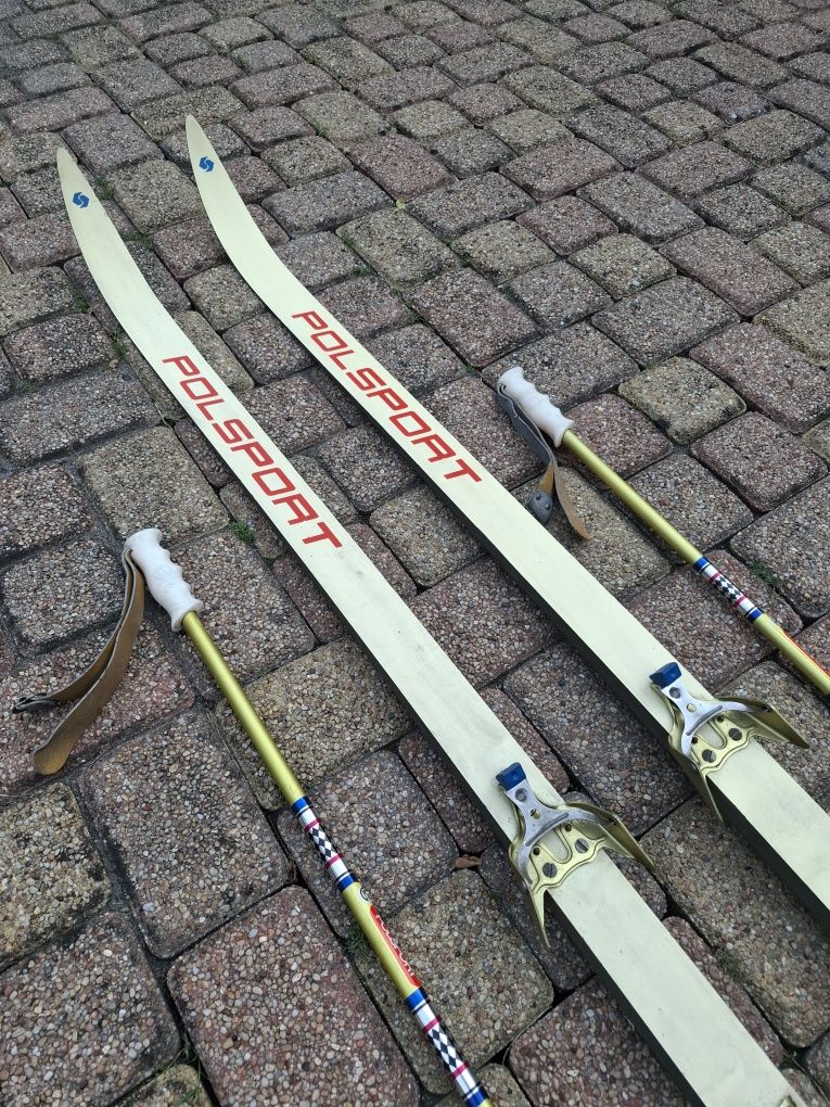 Zestaw narty biegowe Polsport Epoxy 500 + kije retro PRL, lata 70/80