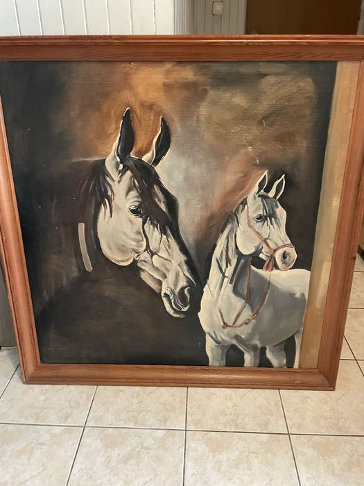 Duży obraz – konie – ręcznie malowany, 104x104 cm, olej na płótnie