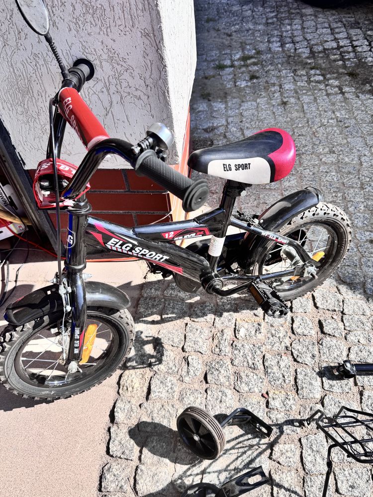Rowerek dzieciecy 12” boczne koła drag do tzrymania bagaznik