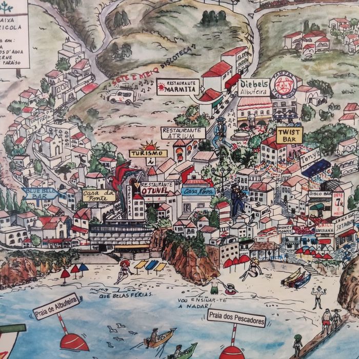 Quadro "ilustração, vista aérea de Albufeira" Anabela Costa 1999