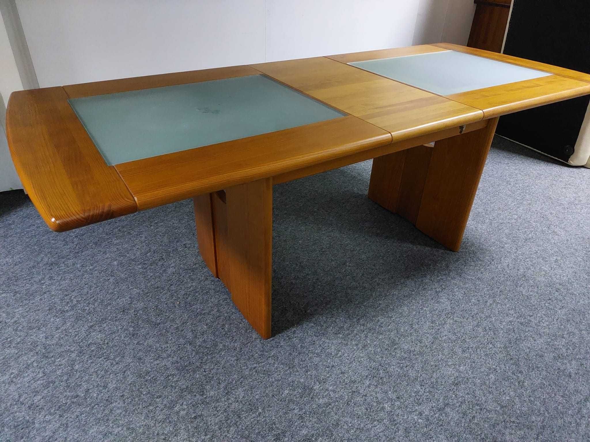 Conjunto de mesa de jantar extensível com 6 cadeiras em pinho