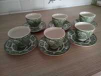 Filiżanki talerze angielska zastawa Staffordshire ironstone zielona
