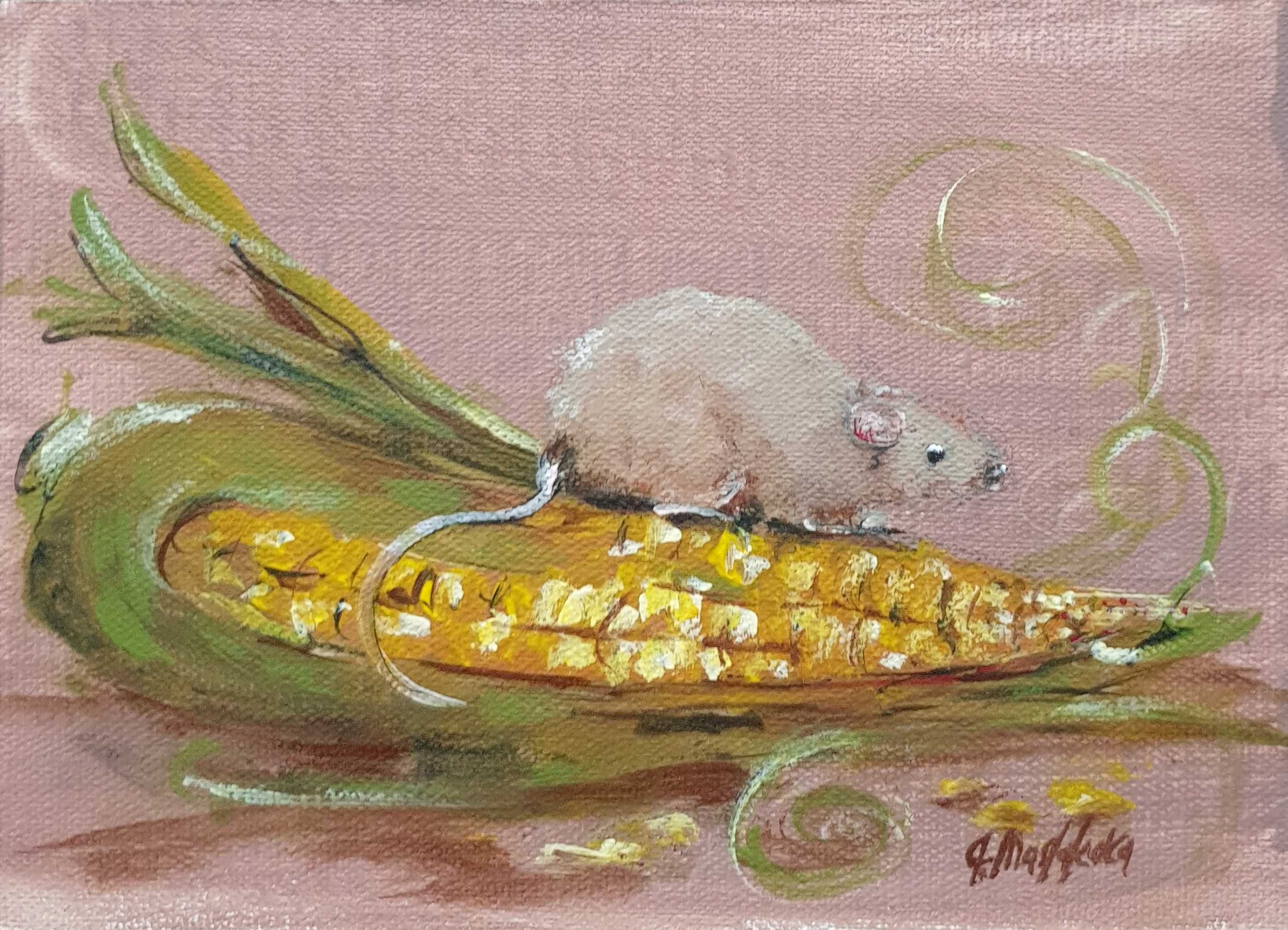 Obraz ręcznie malowany "Myszka" kukurydza mysz