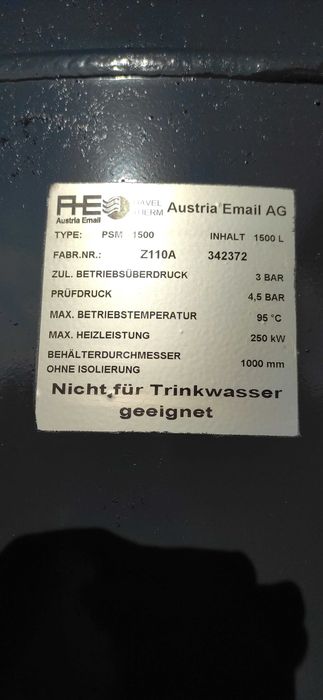 Bufor 1500 L zasobnik TML AUSTRIA EMAIL akumulator zład wody
