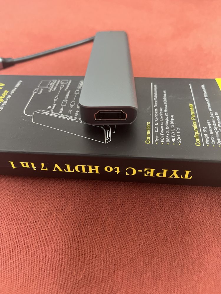 Адаптер Usb c Hub type c 7 в 1 HDMI PD SD TF macbook 4K 30hz usb 3.0