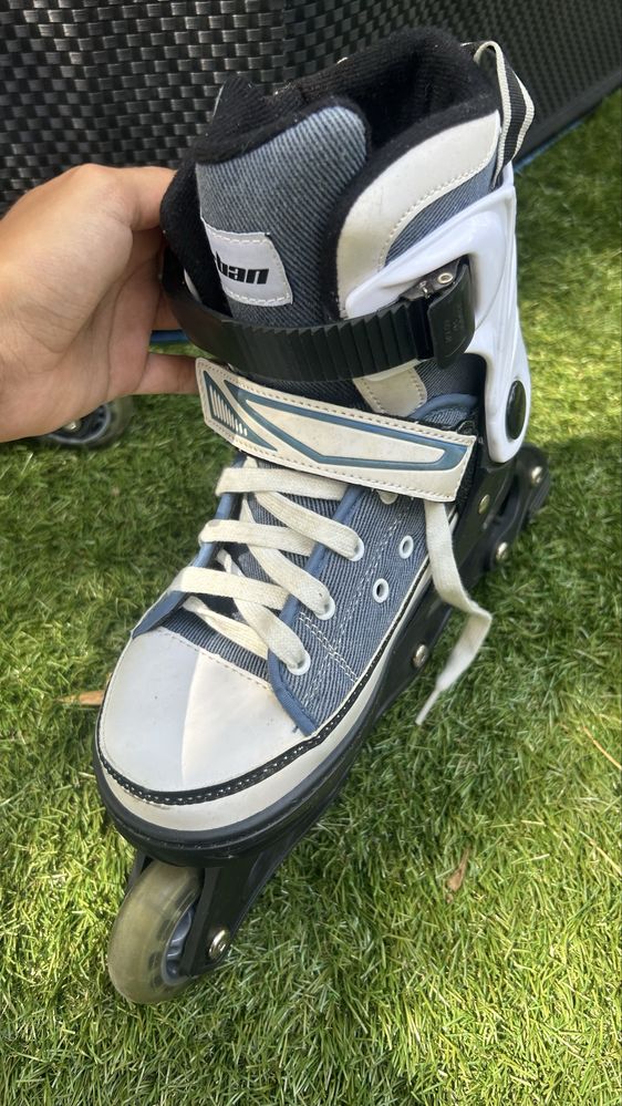 Patins em linha + Proteções + Capacete
