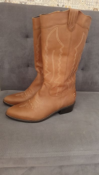 Нові високі чоботи ботфорти натуральна шкіра коричневі жіночі 40