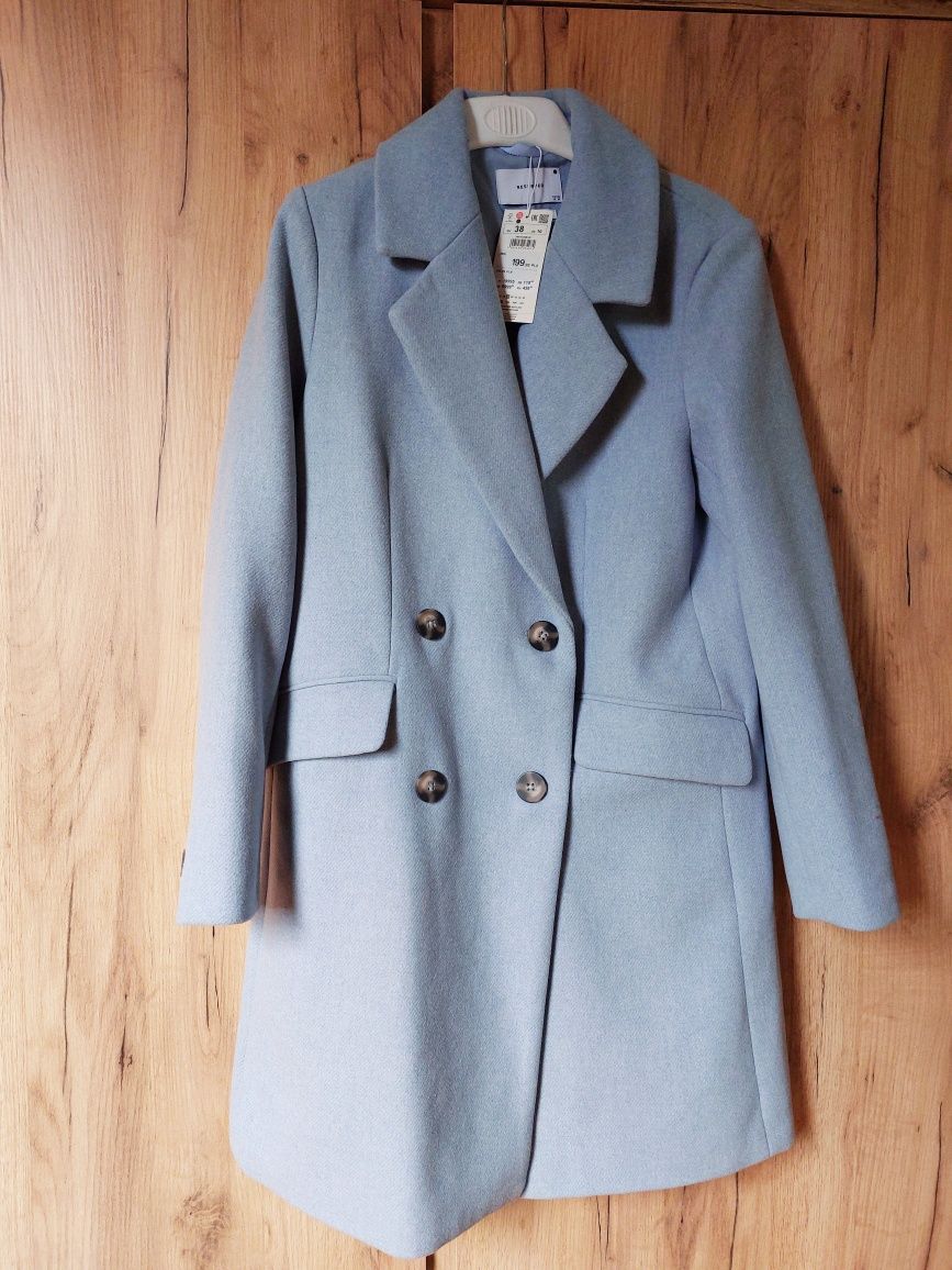 Wiosenny błękitny płaszcz wełniany oversize Reserved M