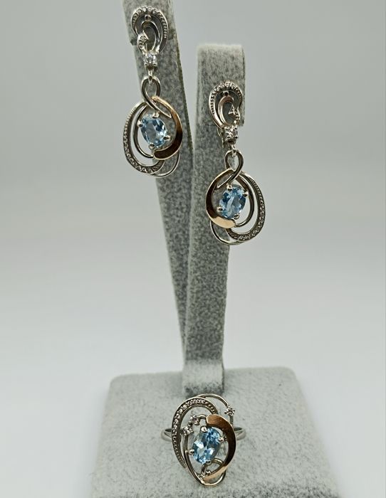 Серебряный набор 925 пробы серьги и кольцо