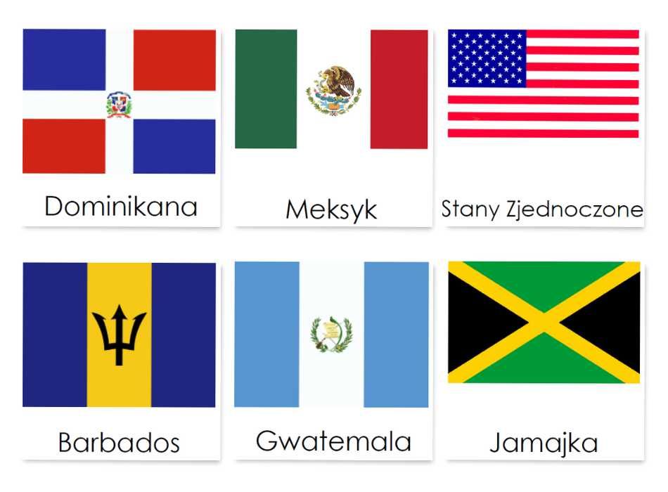 KARTY TRÓJDZIELNE Flagi państw Ameryki Północnej (22 karty) Montessori