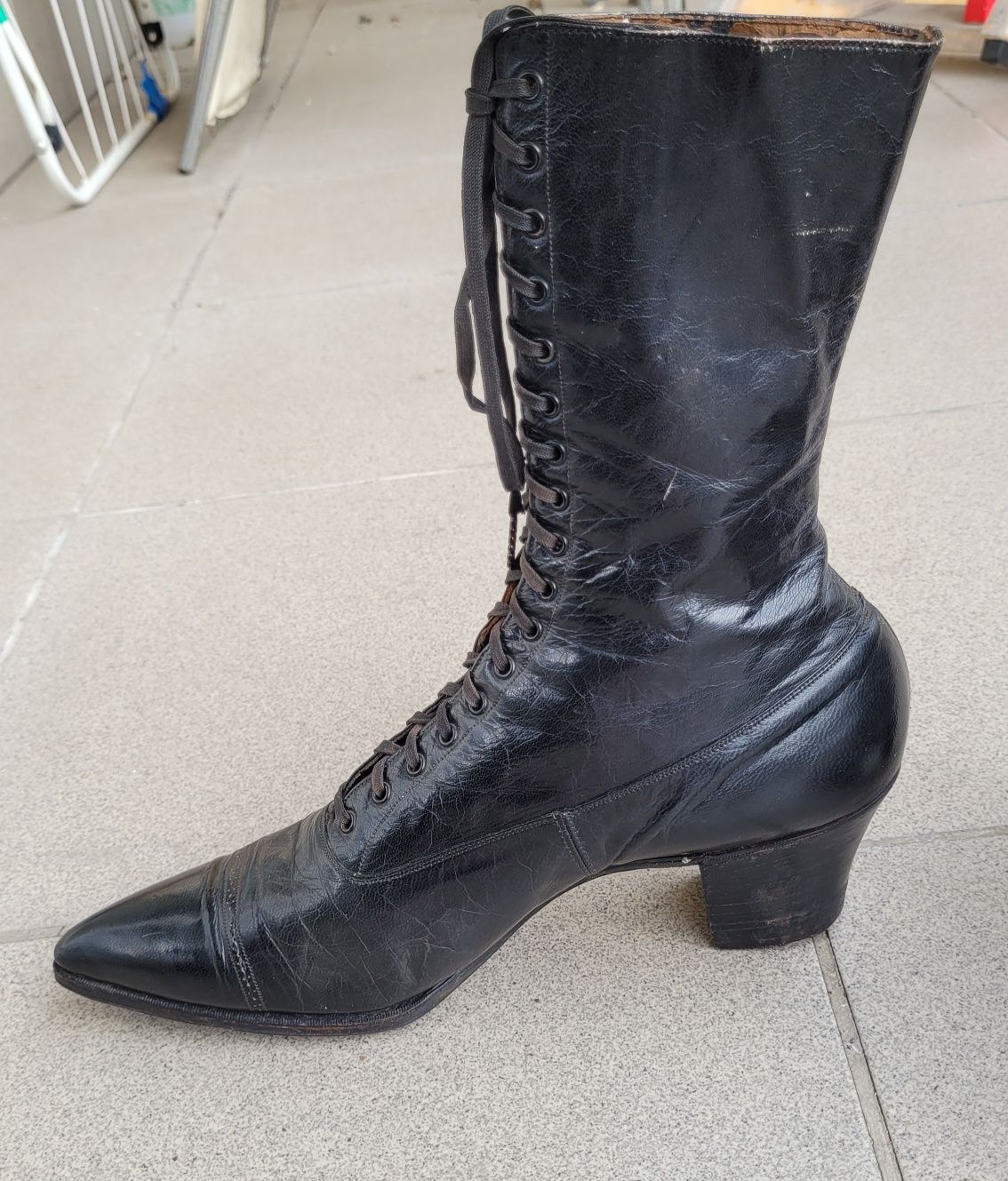 Buty, trzewiki sznurowane wiktoriańskie XIX/XX wiek
