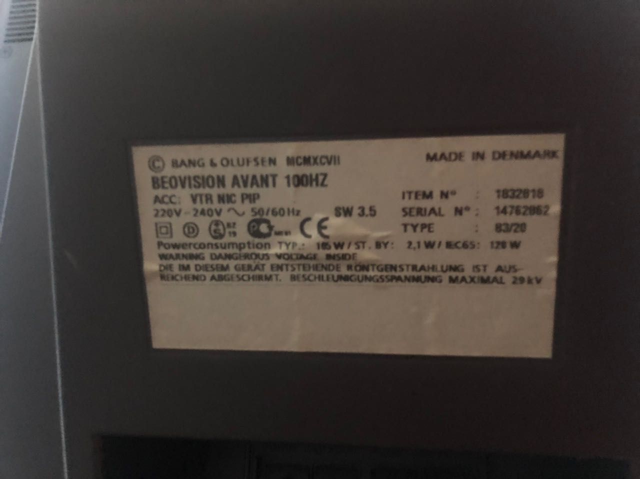 Bang Olufsen Beovision AVANT 100Hz  Tv VHS com Comando beo4