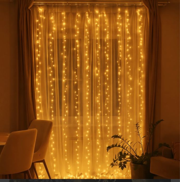 Гірлянда-штора Роса Хвойна лапа 600 LED 3*3 метри, жовтий