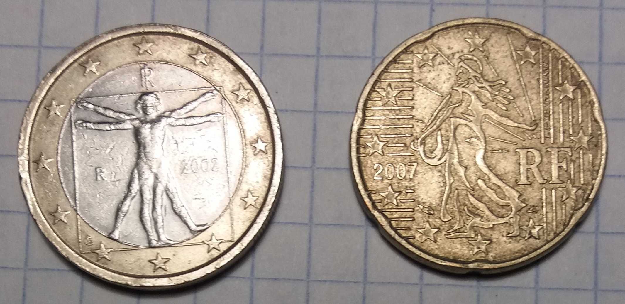 монеты  Польши -1 , 2,5, 10 грош и 1,2,5 злотых. и 1 евро, 20 центов