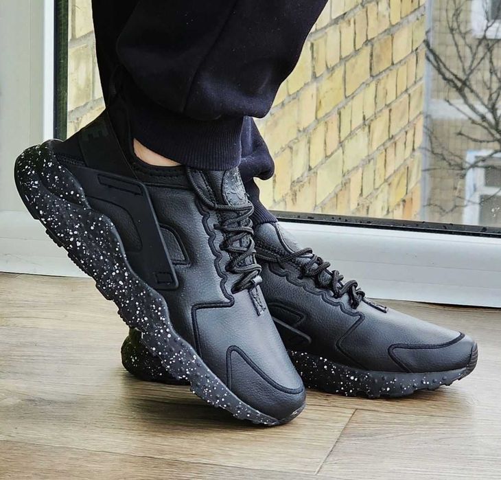 Мужские чёрные кроссовки Найк кожаные Найки Nike