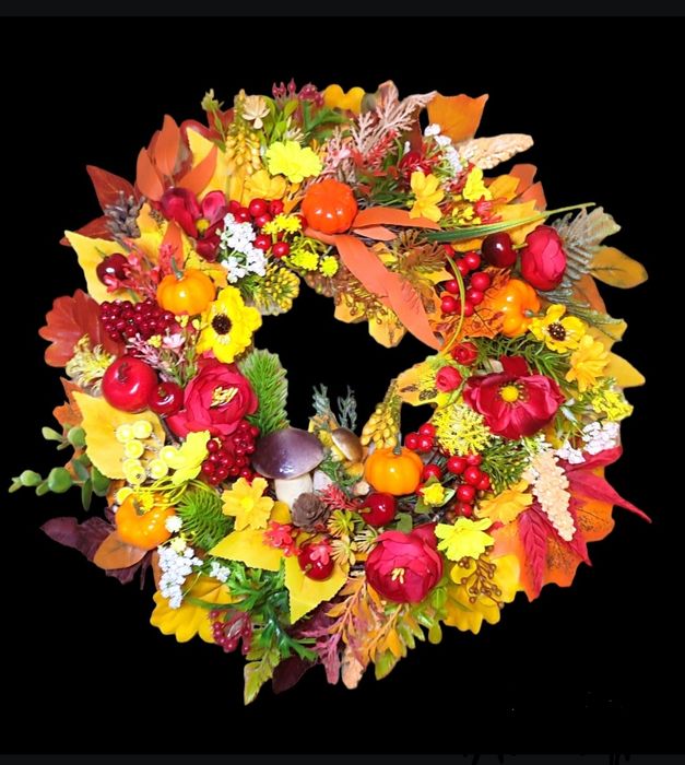 Осінній вінок на двері купити Осіння композиція на стіл декор гарбуз