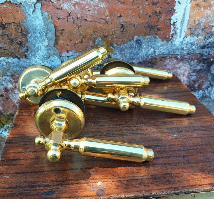 Klamki mosiężne  drzwiowe  PRL Retro 5 kpl