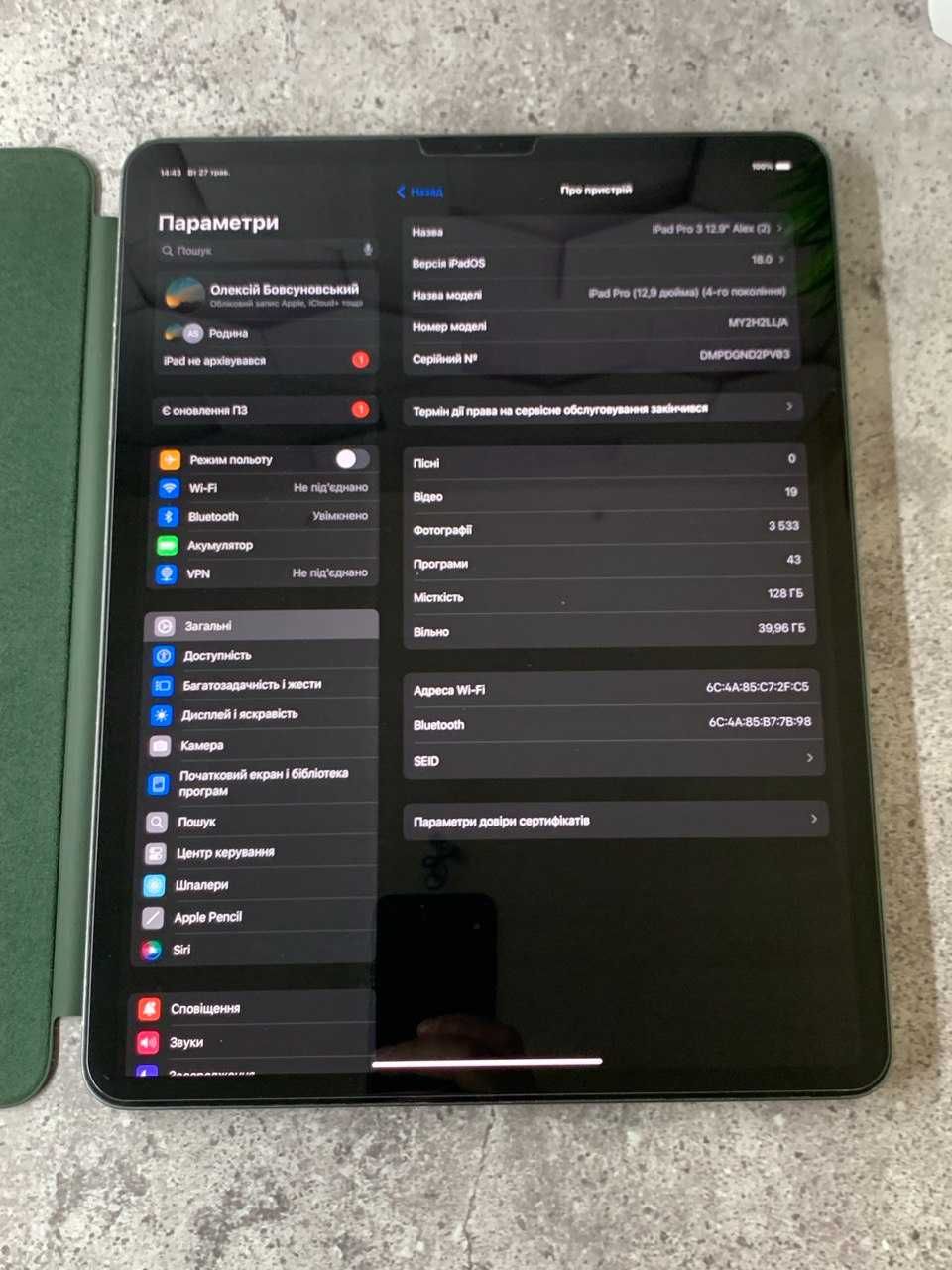 Планшет Ipad Pro 4 gen 12.9" 128gb wifi