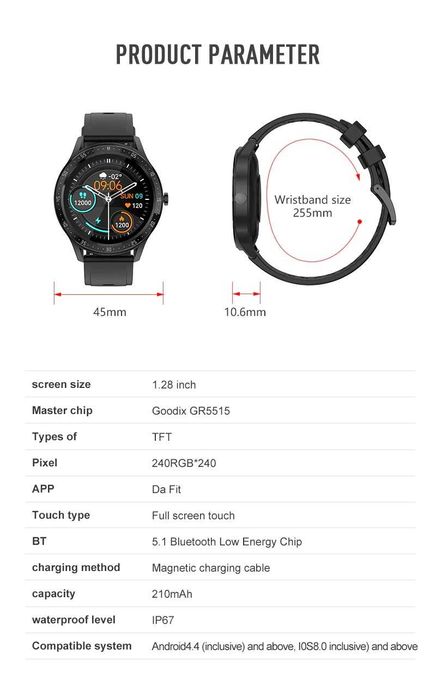 SmartWatch S32 tętno, ciśnienie, O2, kroki, powiadomienia.