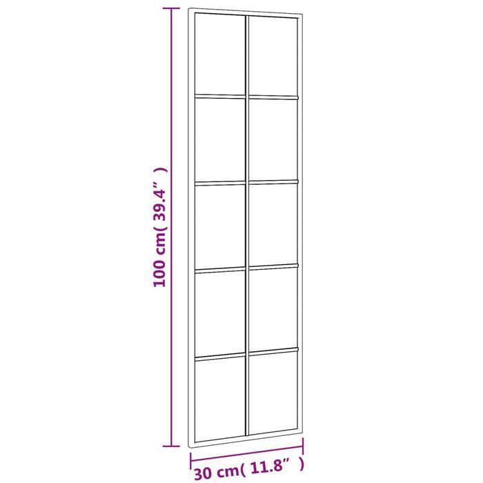 vidaXL Lustro ścienne, czarne, 30x100 cm, prostokątne, żelazo