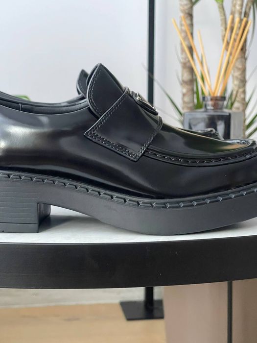 р36-40 Жіночі Лофери Prada Platform Leather Black Loafers