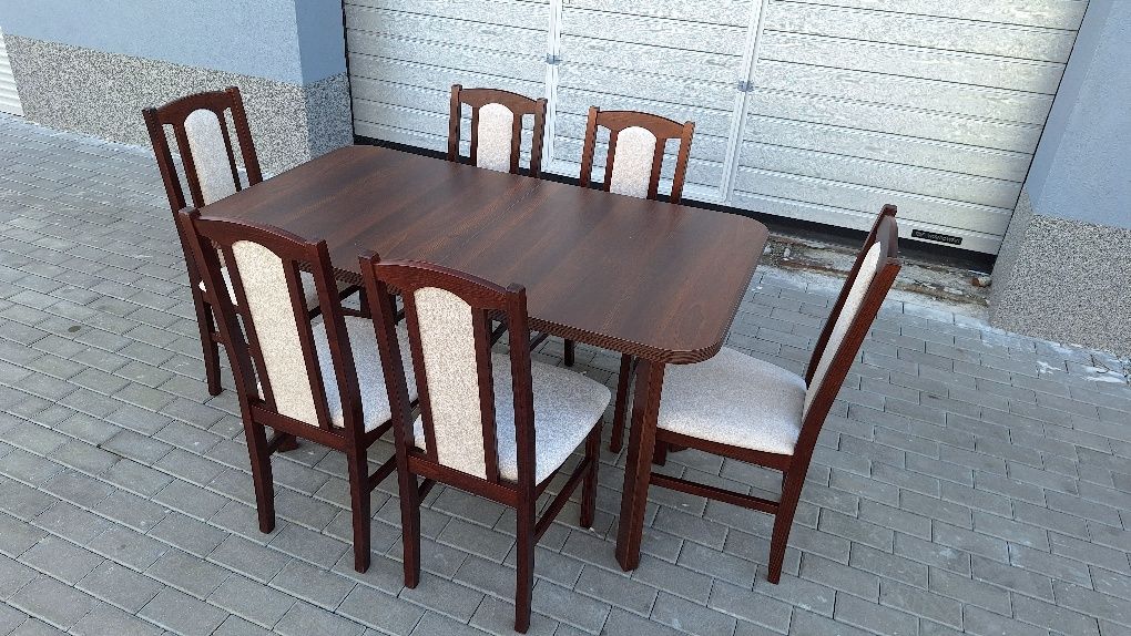Nowe: Stół 80x140/180 + 6 krzeseł, orzech + kremowy, dostawa cała PL