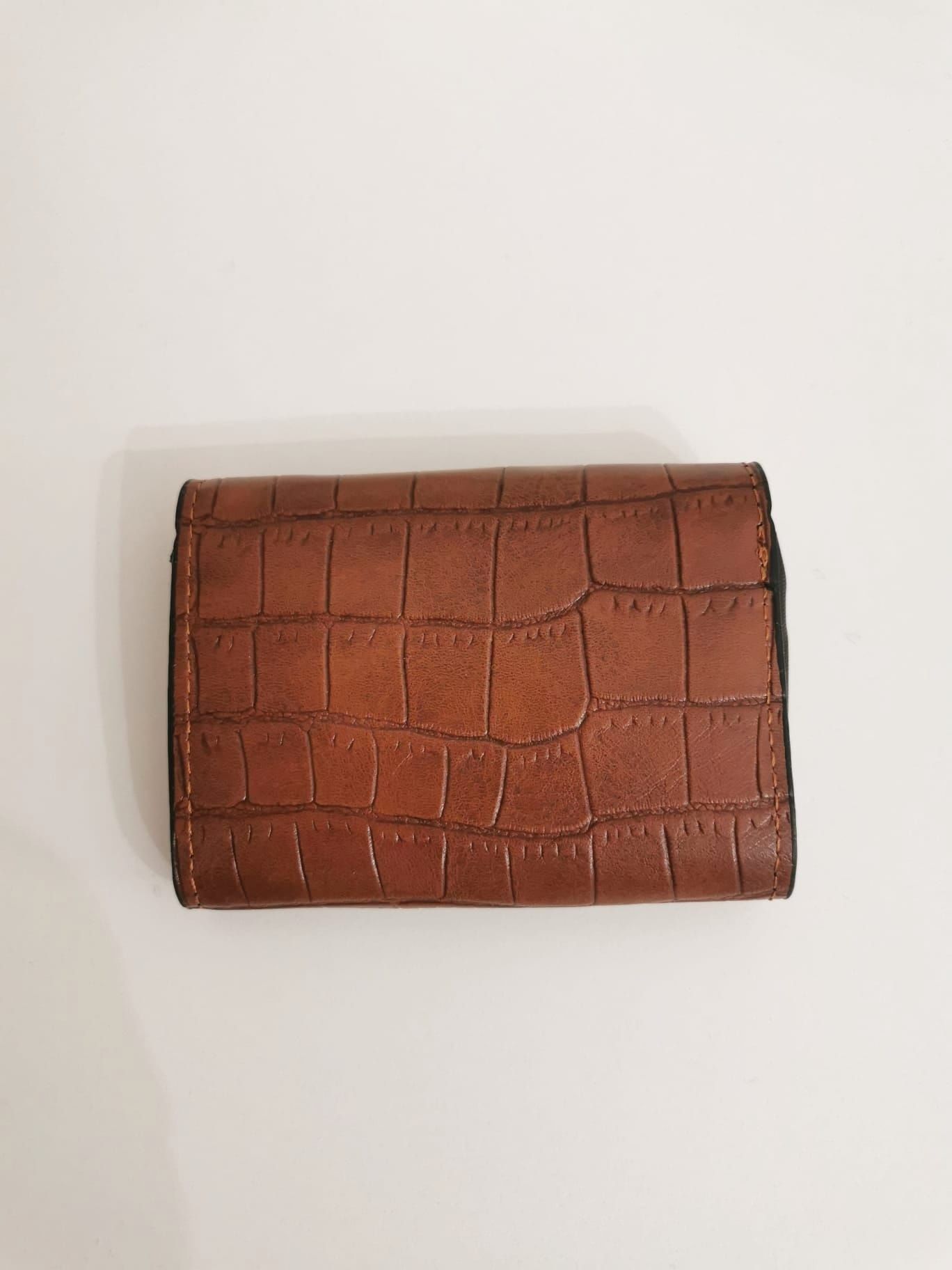 Elegancki skórzany portfel brązowy wężowa skórka styl oldmoney