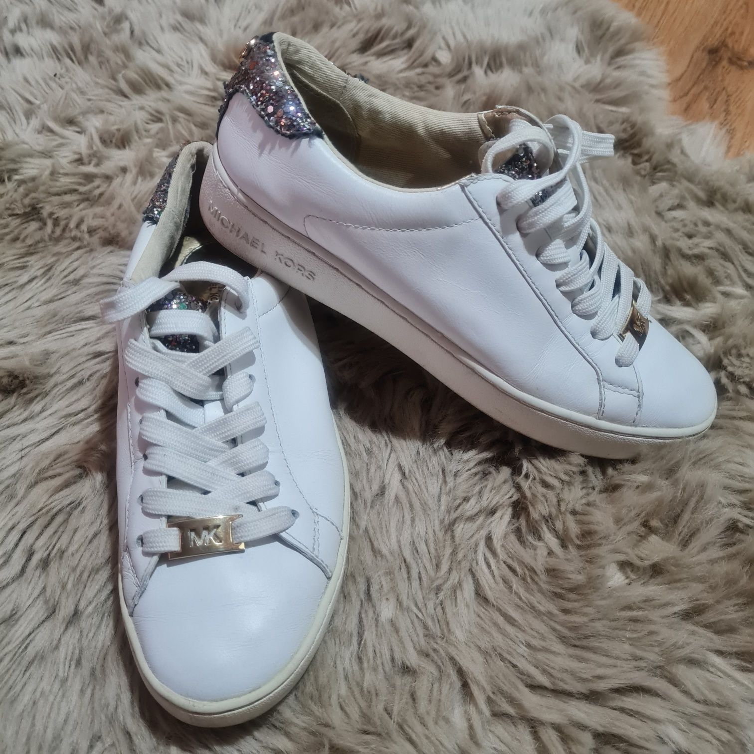 Michael Kors tenisówki skórzane białe z brokatem r. 35 trampki adidasy
