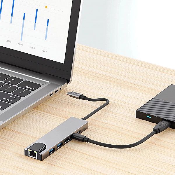 Tech-Protect Hb02 Hub Adapter 6In1 Type-C + Usb2.0 + Usb3.0 + Hdmi 4K