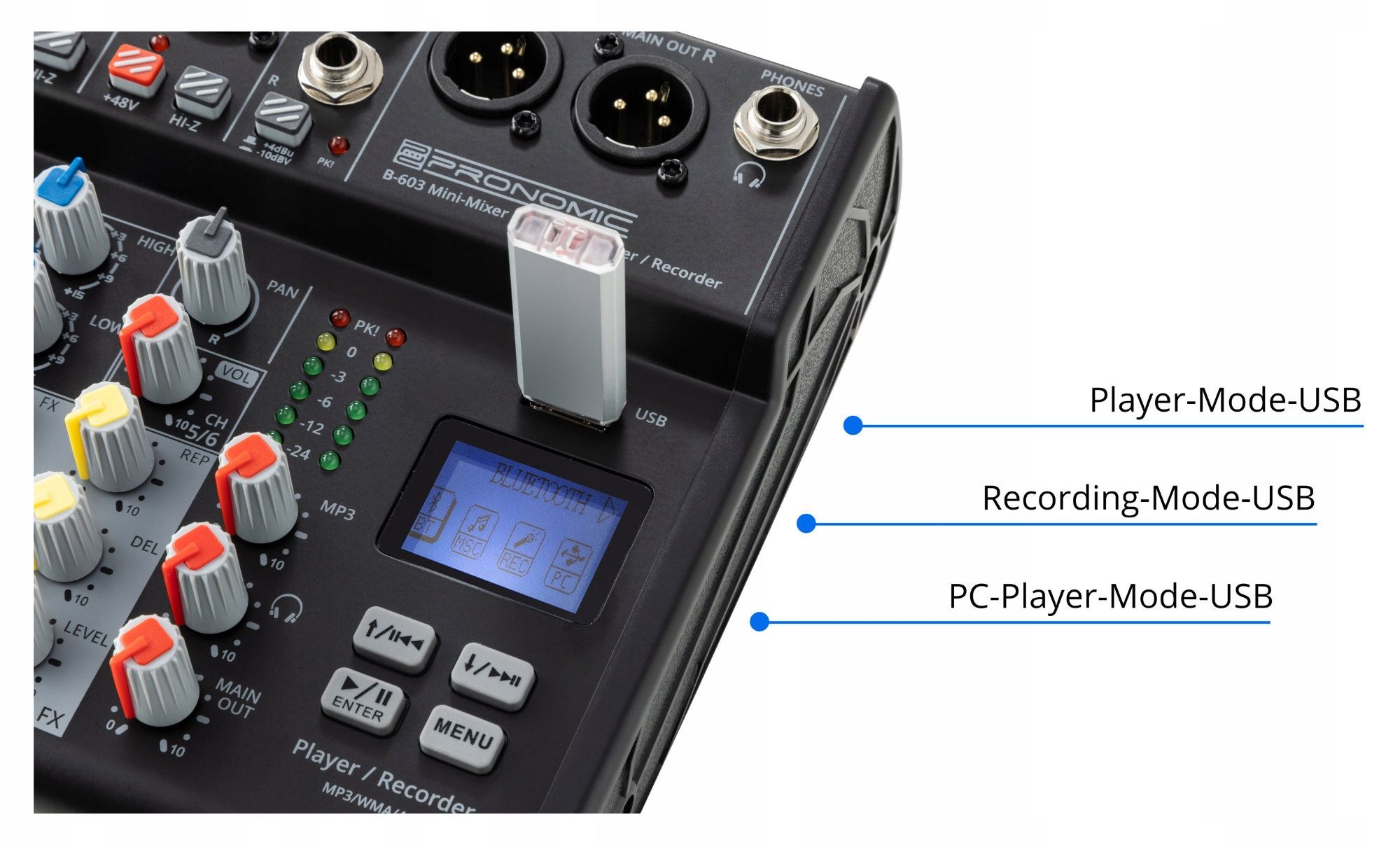 Mini Mikser Audio Pronomic B-603 Z Bluetooth Usb 6-Kanałowy Konsola Dj