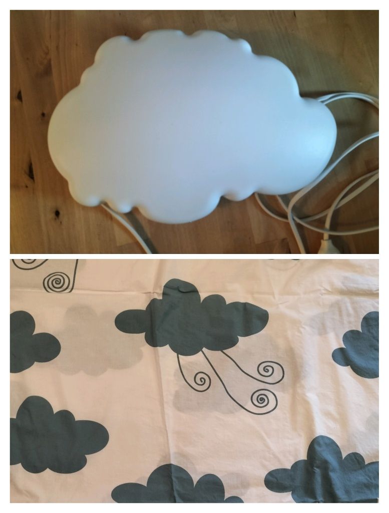 Lampka i zasłony IKEA do pokoju dziecięcego Chmurki
