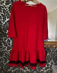 Czerwona sukienka M/L 95 procent bawełna falbanka koronka