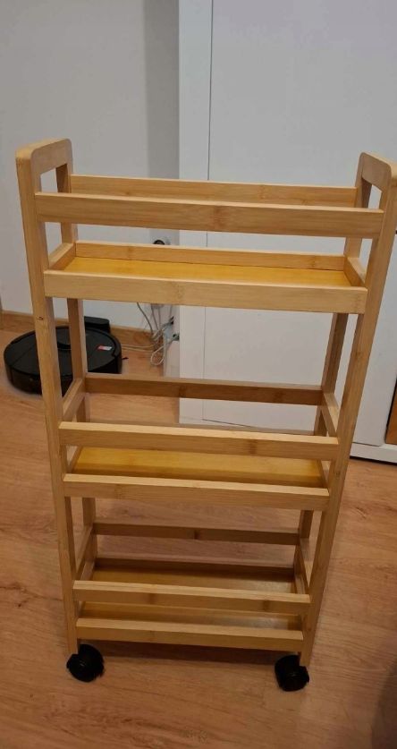 Półka łazienkowa kuchenna bambusowa 3 poziomowa na kółkach wąski regał