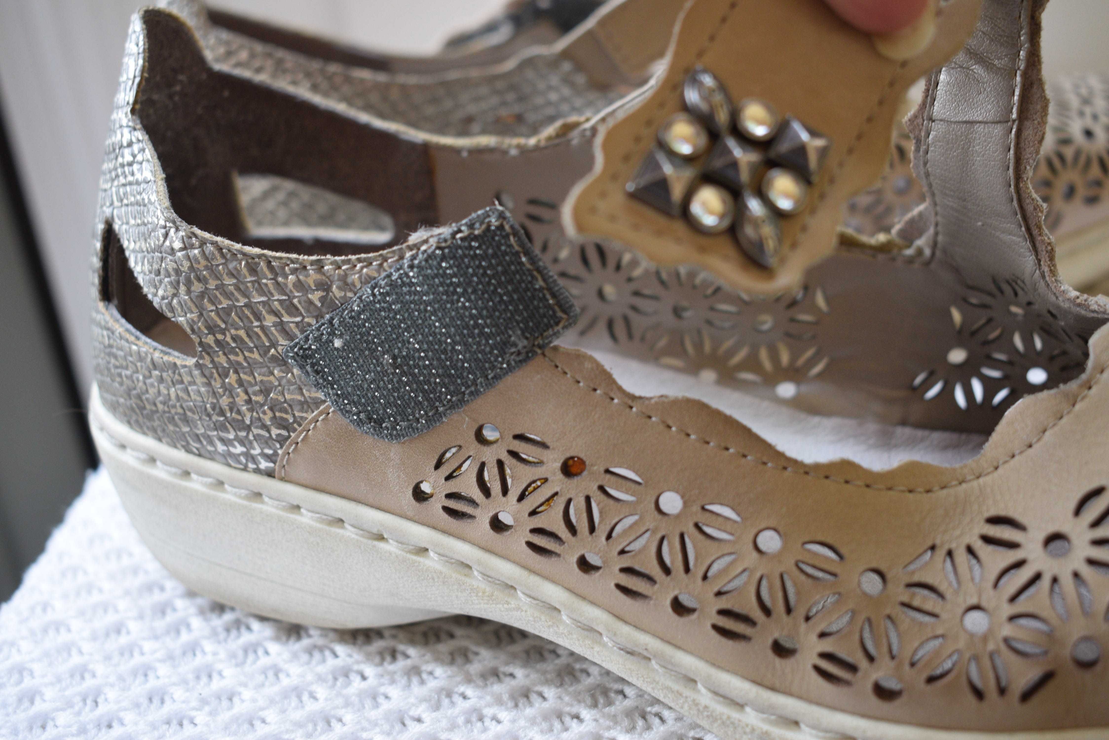 кожаные туфли балетки лодочки мокасины Rieker р. 39 25,2 см