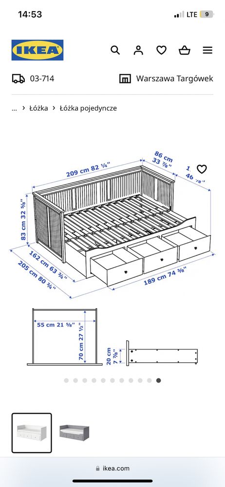 Łóżko hemnes używane