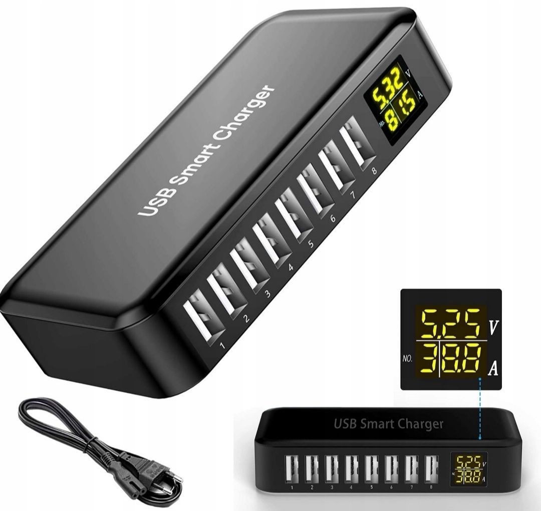 Szybka Ładowark sieciowa 8xUSB portów zasilacz 40W