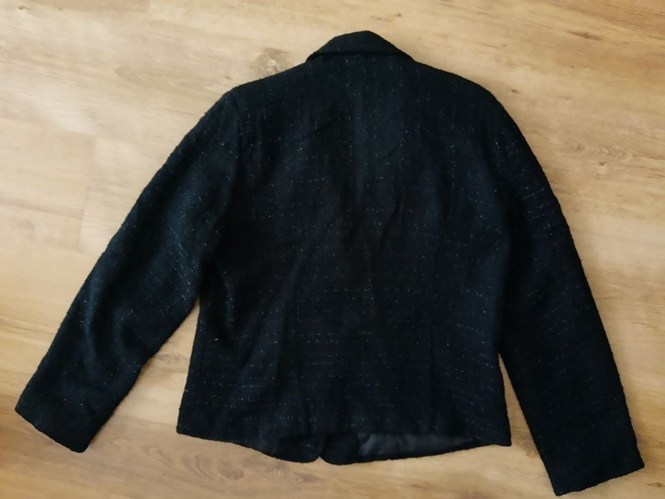 Marynarka żakiet L XL czarny 42 błyszczący srebrny damski płaszczyk