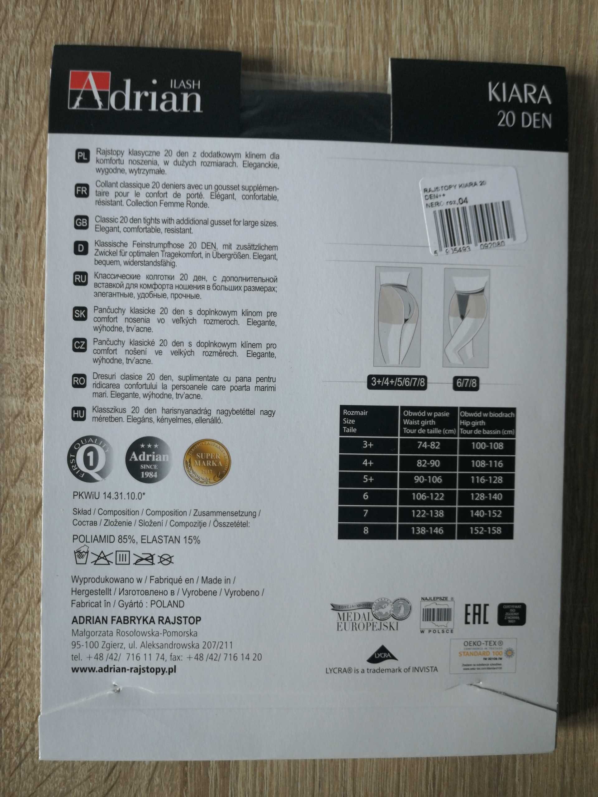 Kiara Rajstopy Size ++,  firmy Adrian rozmiar 4, kolor czarny, 20 DEN