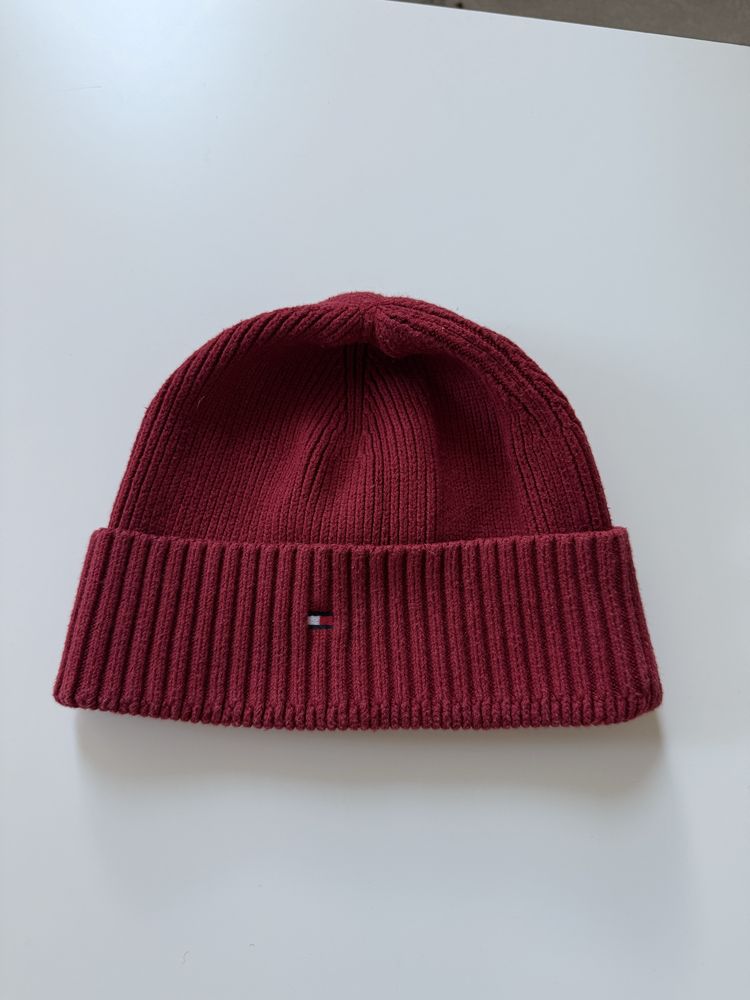 Zimowa czapka Tommy Hilfiger beanie grubsza bordowa