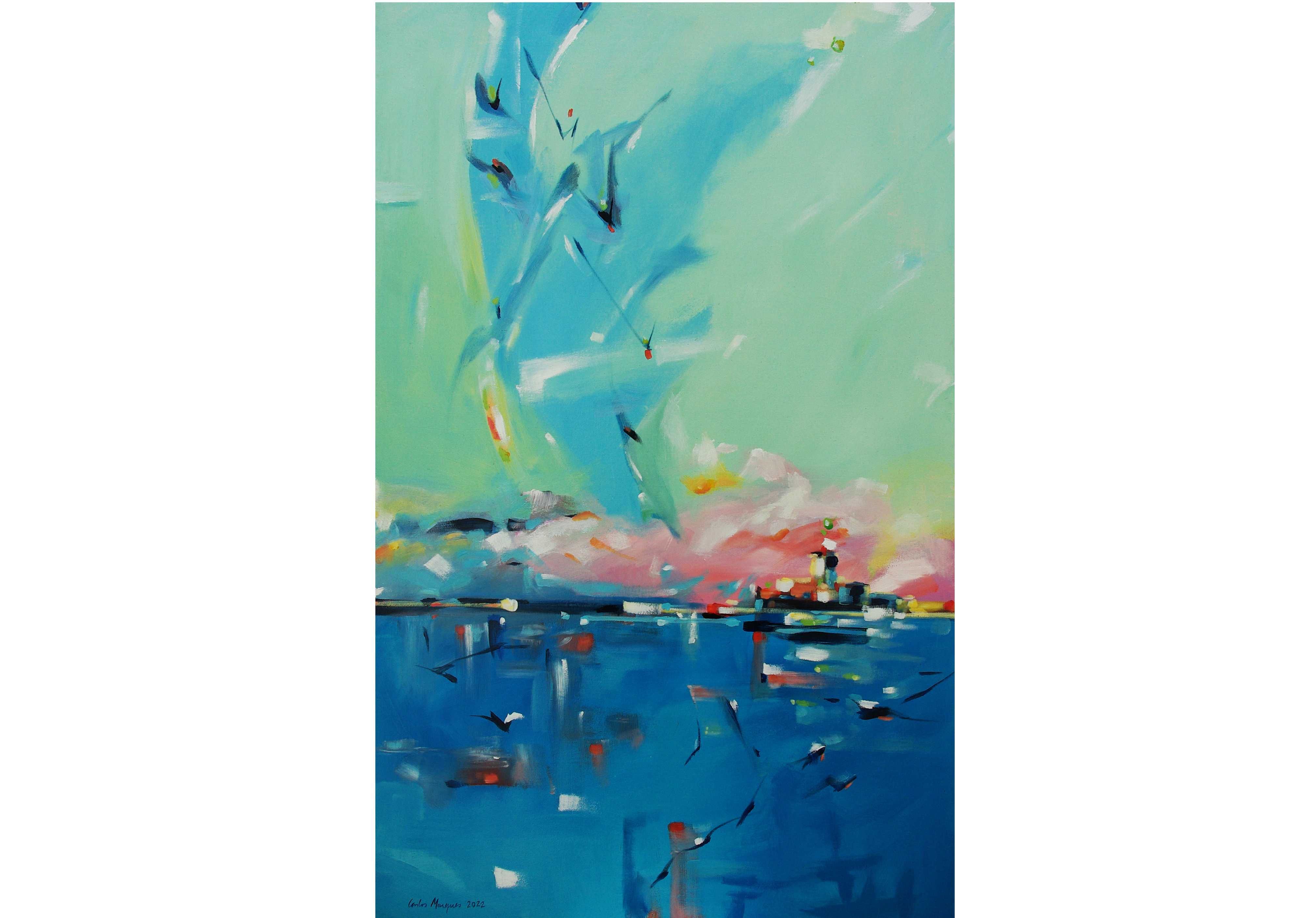 Paisagem. Farol do Bugio. Pintura a acrílico sobre tela
