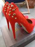 Czerwone sexy szpilki 14cm z ćwiekami zamszowe buty wysoki obcas